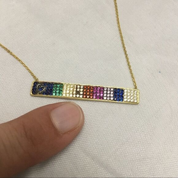Crystal Rainbow Bar Pendant Necklace (G2) - Picture 7 of 7